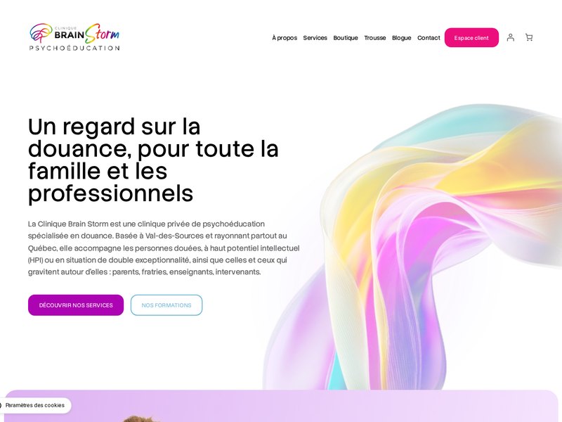 Page d'accueil du site web de Clinique Brainstorm