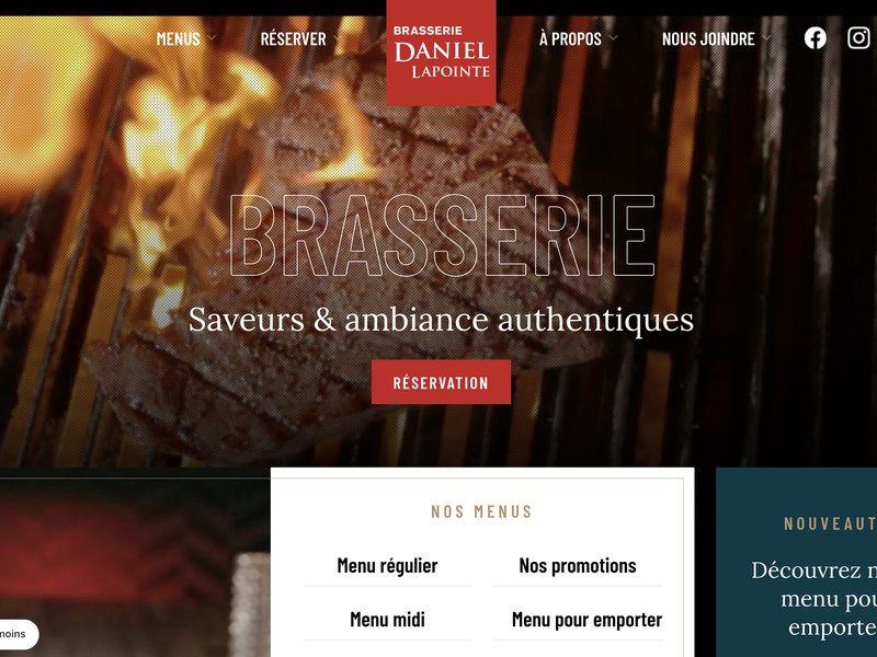 Page d'accueil du site web de Brasserie Daniel Lapointe
