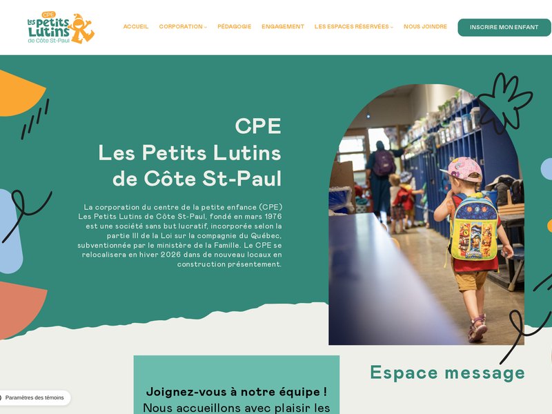 Page d'accueil du site web du CPE Les Petits Lutins de Côte St-Paul