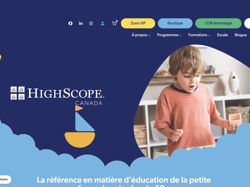 Page d'accueil du site web de HighScope Canada