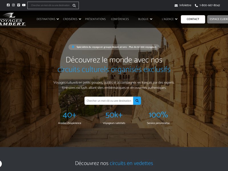 Page d'accueil du site web de Voyages Lambert